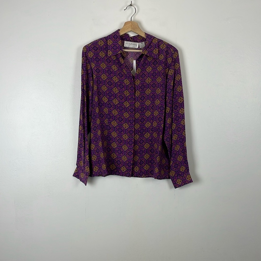 Silk Lore By Beth Terrell Silk Button Down Floral Removable Pads Womens L Blouse